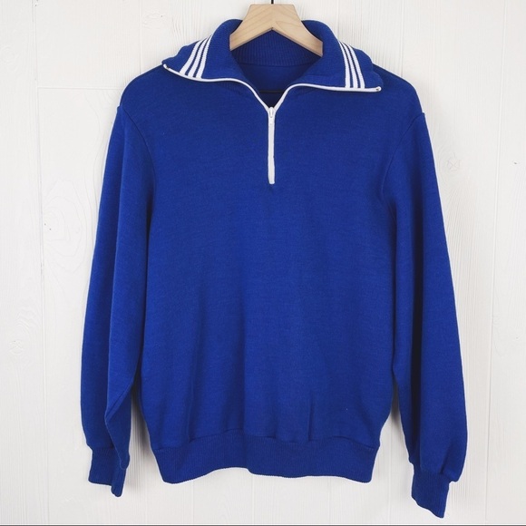 Vintage Wool Blend Varsity Quarter Zip Sweater - Picture 1 of 7